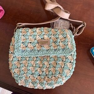 Sun and Sans Crochet Crossbody Bag in Mint and Tan NWT
